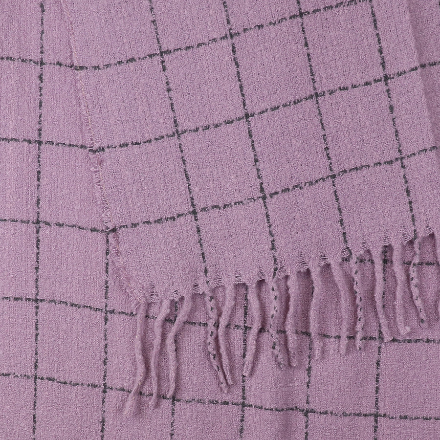 Mauve Fine Check Scarf with Tassel Fringe
