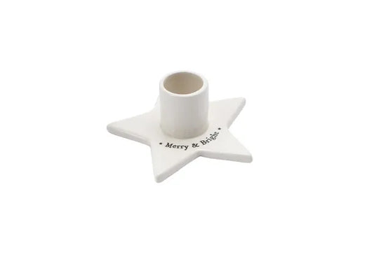 Star-Shaped Ceramic Candle Stick Holder | "Merry and Bright"