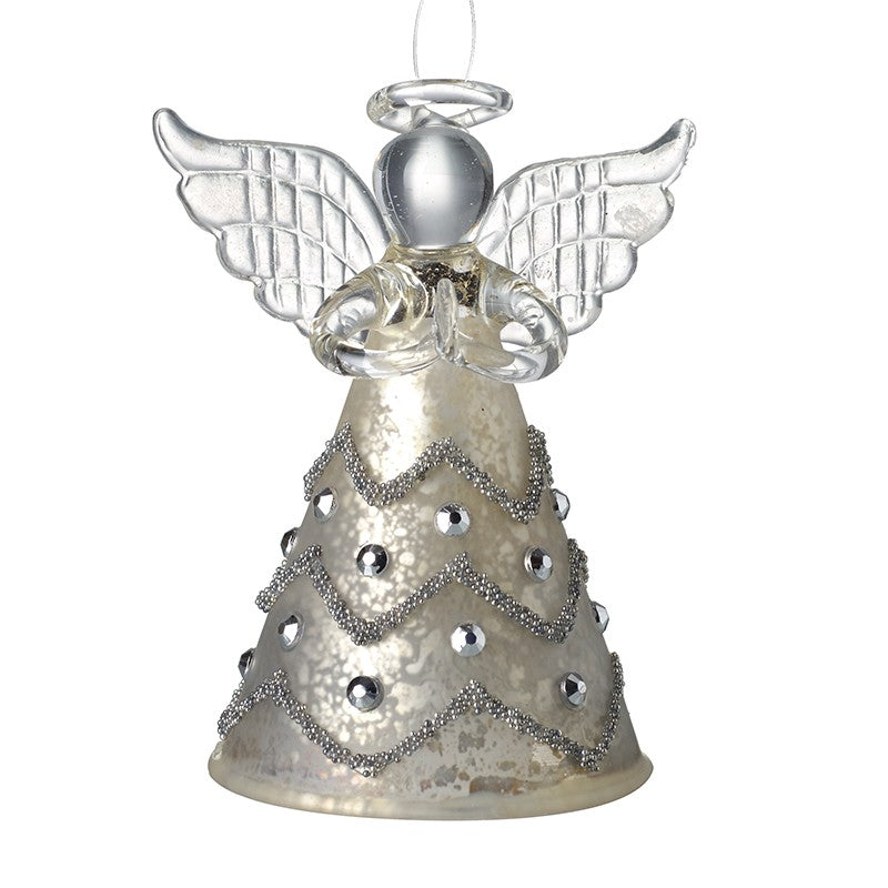 Mottled Glass Silver Angel Decoration