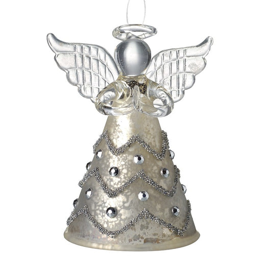 Mottled Glass Silver Angel Decoration