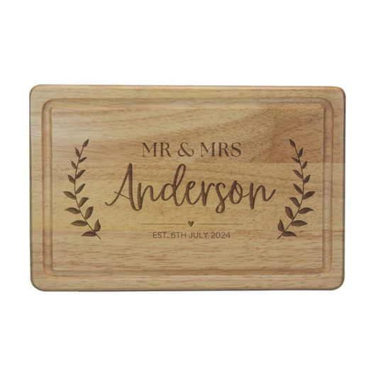 Personalised Wooden Chopping Board | Custom Engraved with Surname & Wedding Date