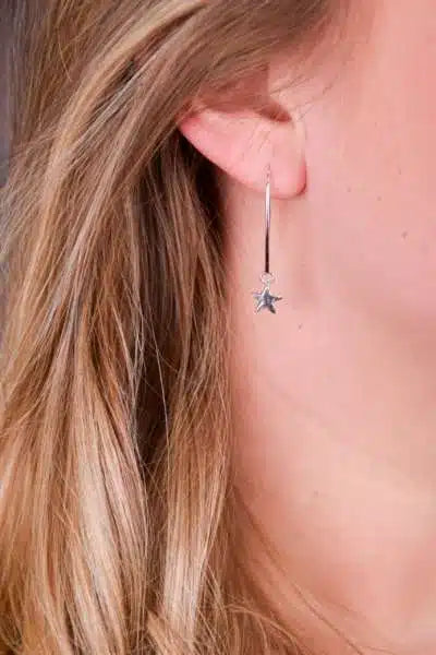 By Rebecca Sterling Silver My Wee Star Drop Earrings – Handmade in Scotland. Available at Sweet P, Burnside, Glasgow