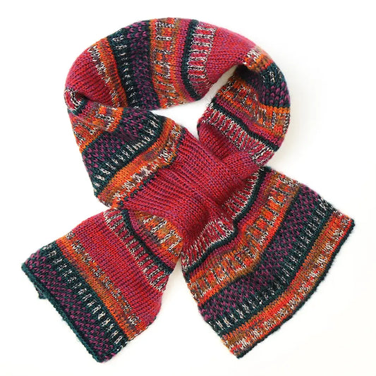 Red and Navy Mix Fairisle Pull-Through Scarf