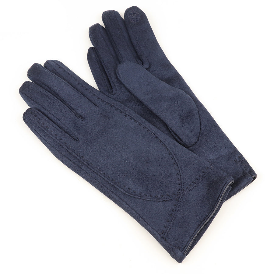 Navy Faux Suede Gloves with Stitch Detail
