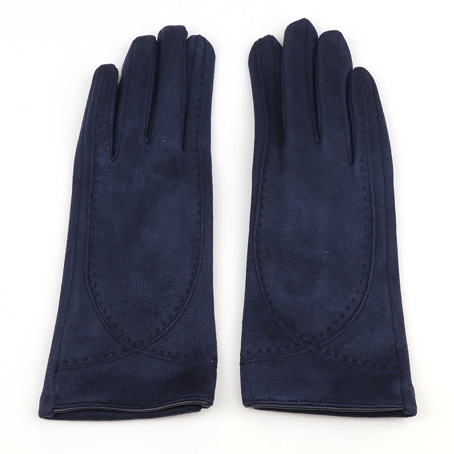 Navy Faux Suede Gloves with Stitch Detail