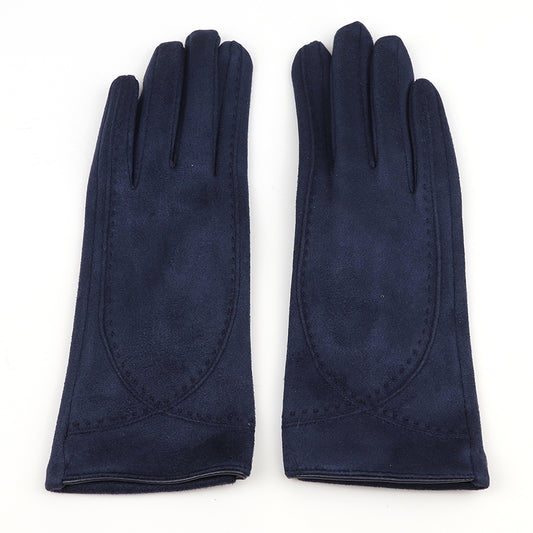 Navy Faux Suede Gloves with Stitch Detail