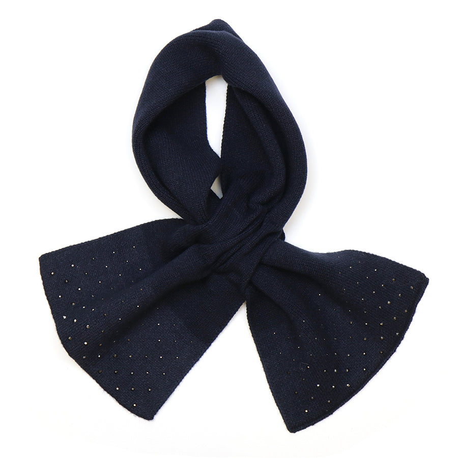 Navy Fine Knit Pull Through Scarf with Sparkle Diamante Edge