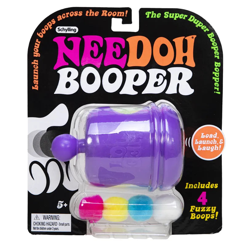 NeeDoh Booper Air Launcher Toy – Squishy Fidget & Boop Shooter with 4 Fuzzy Balls | Fun Gift for Kids Ages 5+ | Assorted Colours