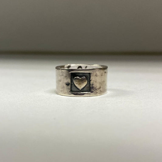 POM Sterling Silver Hammered Ring with Silver Heart