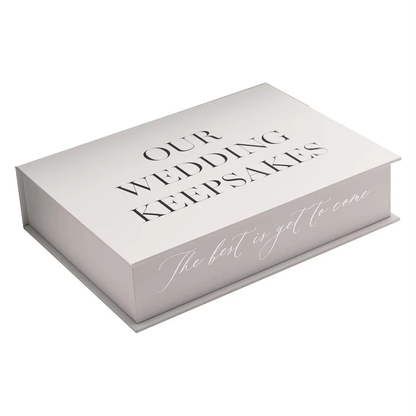 Our Wedding Keepsakes Memory Box – Grey Gift Set with Photo Album, Drawstring Bag & Storage Boxes