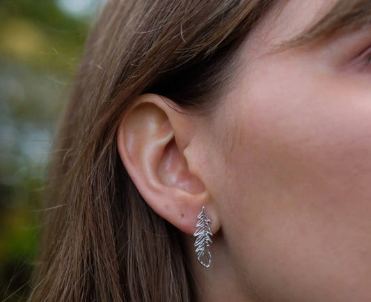 By Rebecca Sterling Silver Outline Feather Studs