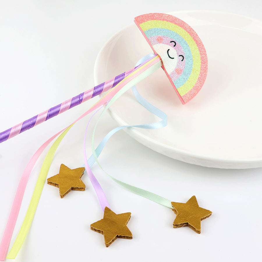 Over the rainbow - lilac stripe wand with happy rainbow and stars