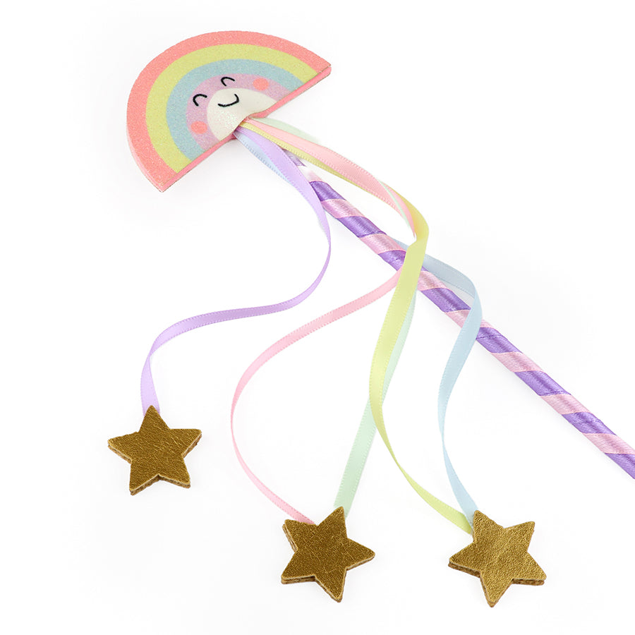 Over the rainbow - lilac stripe wand with happy rainbow and stars