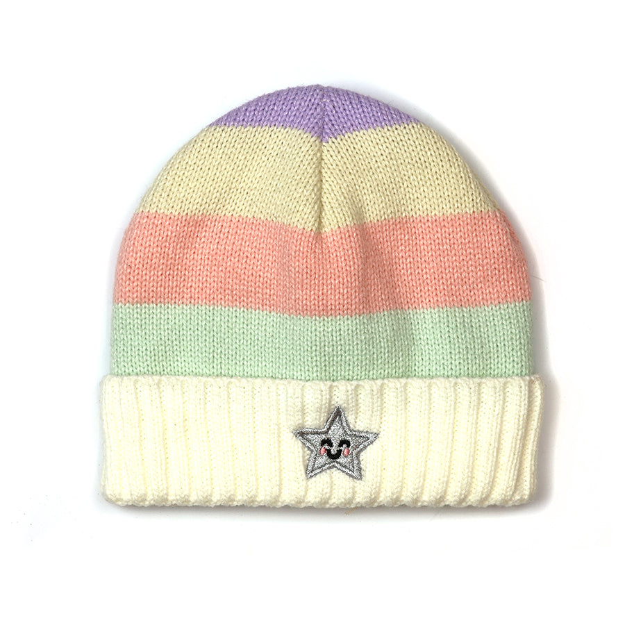 Over the rainbow - stella pastel stripe beanie hat with star
