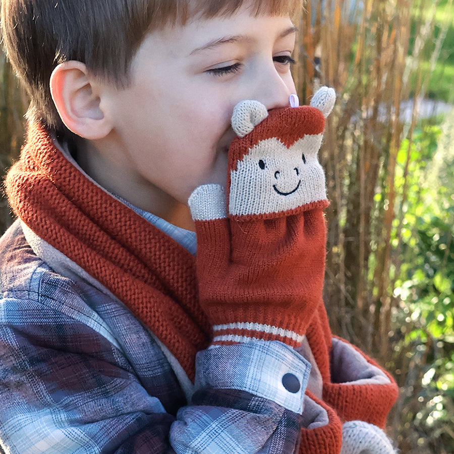 Little monkey - knitted monty monkey mitten to fingerless gloves