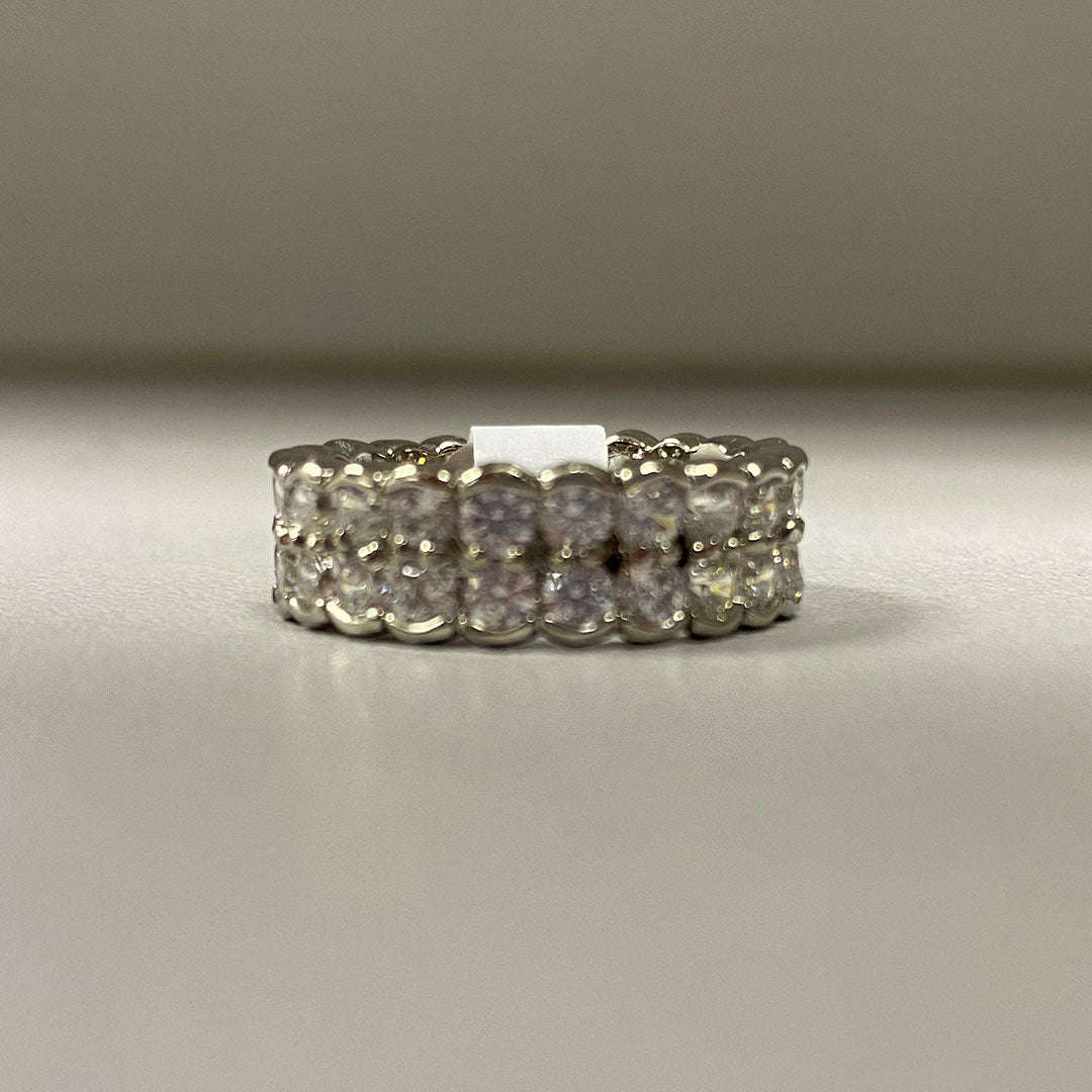 Park Lane Rhodium Plated Double Band Ring with Cubic Zirconia Stones