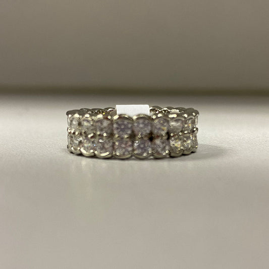 Park Lane Rhodium Plated Double Band Ring with Cubic Zirconia Stones