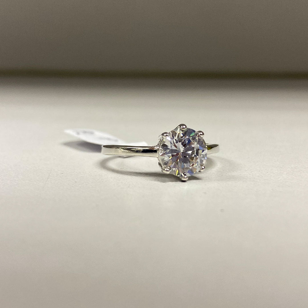 Park Lane Rhodium Plated Ring with Small Solitary Cubic Zirconia Stone