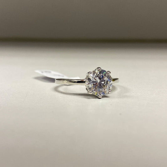 Park Lane Rhodium Plated Ring with Small Solitary Cubic Zirconia Stone