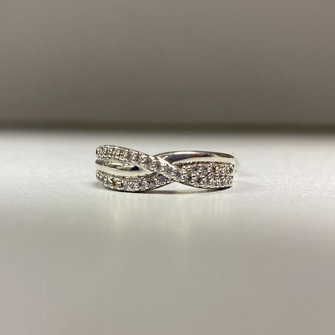 Park Lane Rhodium Plated Silver Encrusted Wave Ring