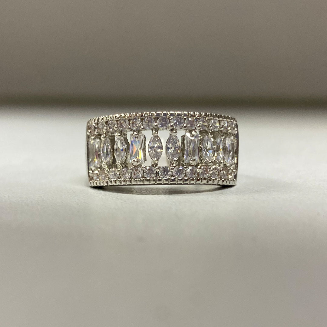 Park Lane Rhodium Plated Thick Band with Cubic Zirconia Stones