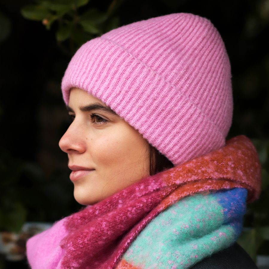 Pink Knit Beanie Hat – Supersoft & Cosy Winter Hat | Eco-Friendly Ribbed Design