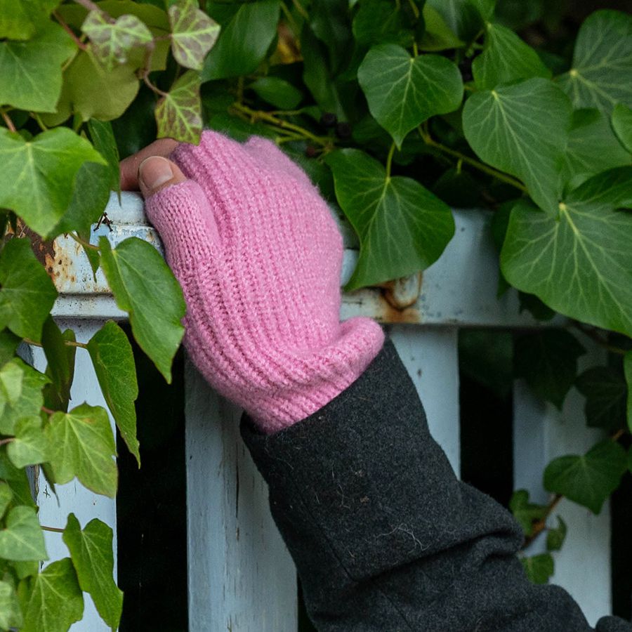 Pink Fingerless Gloves – Rib Knitted Eco-Friendly Wrist Warmers