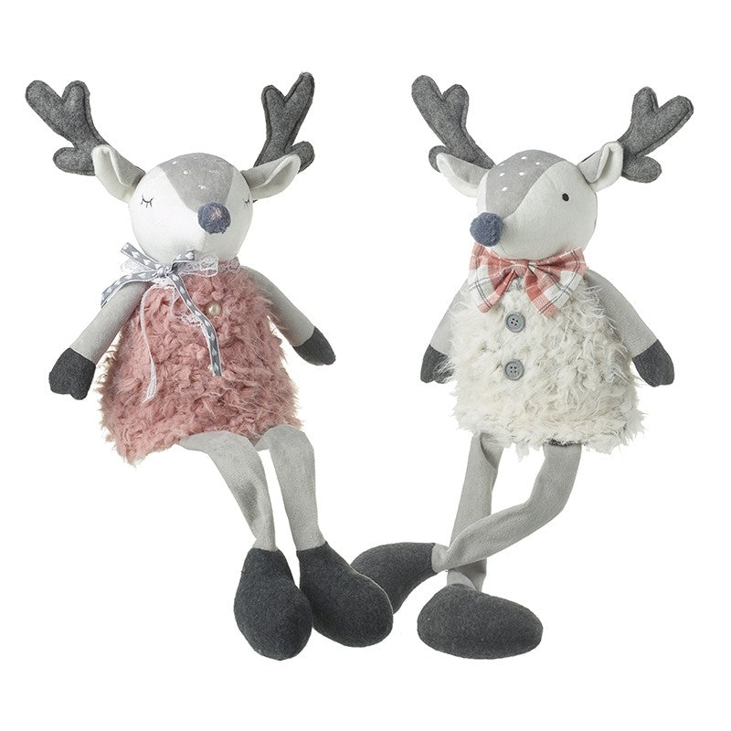 Pink and White Sitting Reindeer Decoration