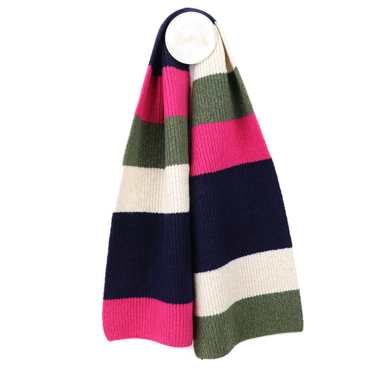Pink, Khaki & Navy Stripe Knit Scarf