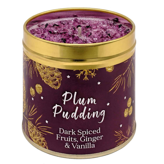 Plum Pudding Scented Candle Tin - Dark Spiced Fruits, Ginger and Vanilla