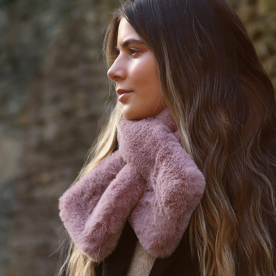 Powder Pink Faux Fur Pull Through Scarf