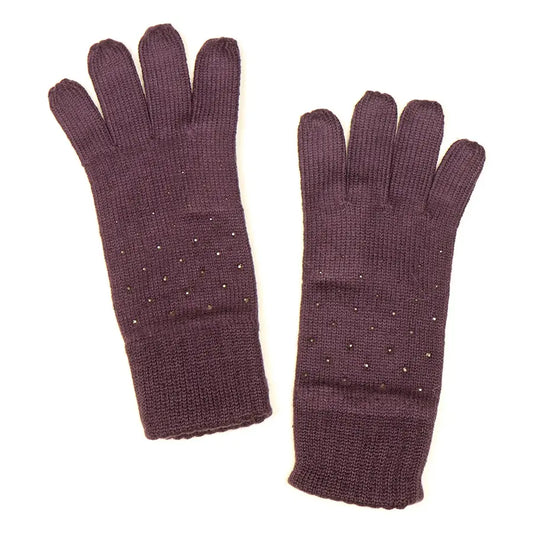 Purple Embellished Knit Gloves – Cosy Winter Accessory with Diamante Studs