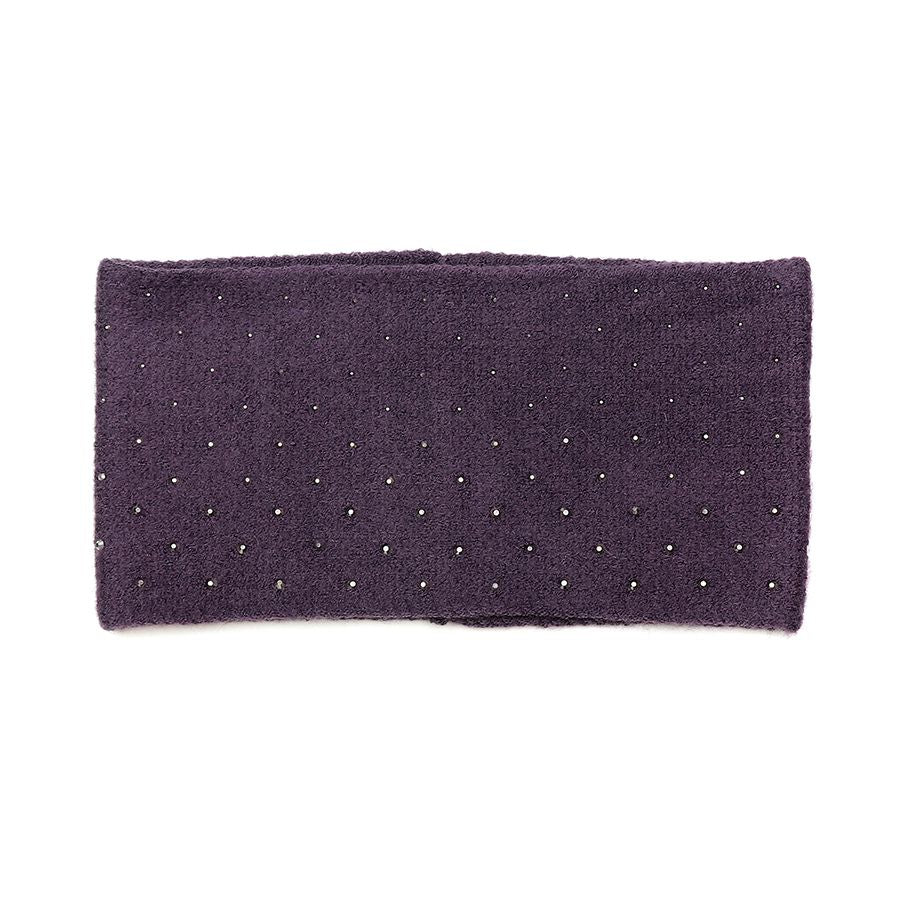 Purple Embellished Knit Headband – Versatile Cosy Winter Accessory with Studded Trim