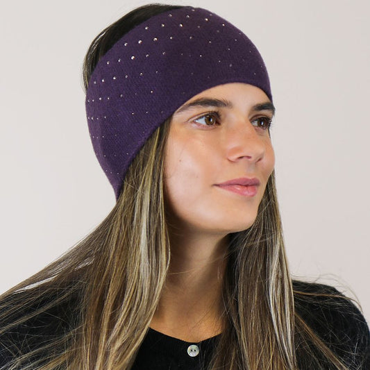 Purple Embellished Knit Headband – Versatile Cosy Winter Accessory with Studded Trim