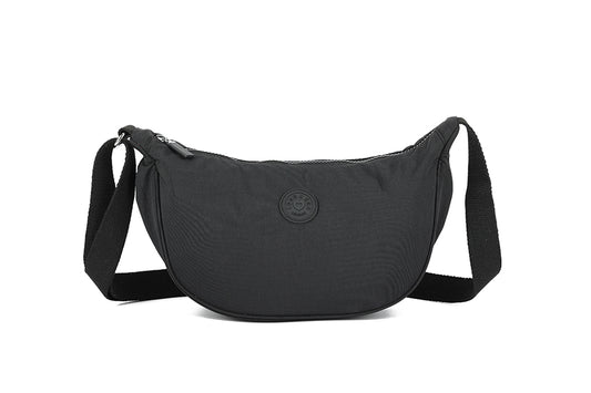 Mini Round Crossbody Bag - Soft Material, Crescent Moon Shape, Trendy Everyday Style - Black