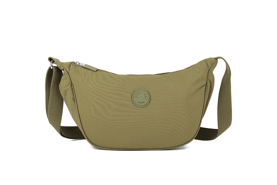 Mini Round Crossbody Bag - Soft Material, Crescent Moon Shape, Trendy Everyday Style - Khaki Green