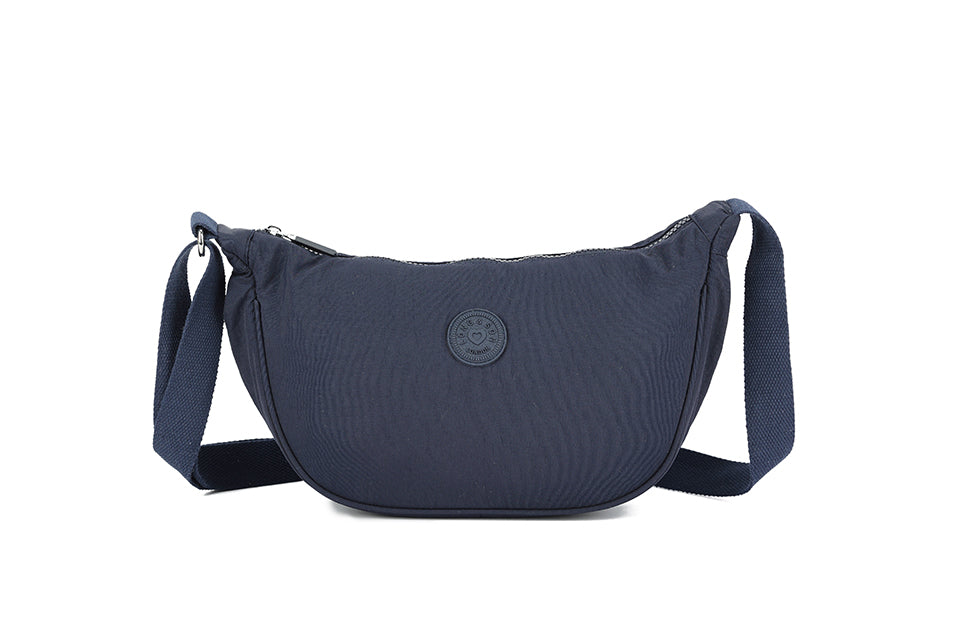 Mini Round Crossbody Bag - Soft Material, Crescent Moon Shape, Trendy Everyday Style - Navy