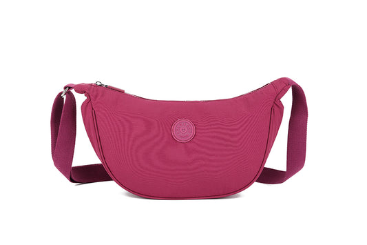 Mini Round Crossbody Bag - Soft Material, Crescent Moon Shape, Trendy Everyday Style - Purple