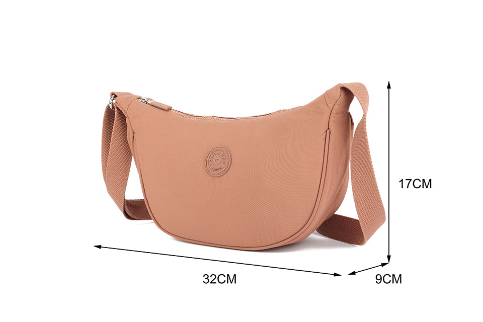 Mini Round Crossbody Bag - Soft Material, Crescent Moon Shape, Trendy Everyday Style - Mushroom Grey