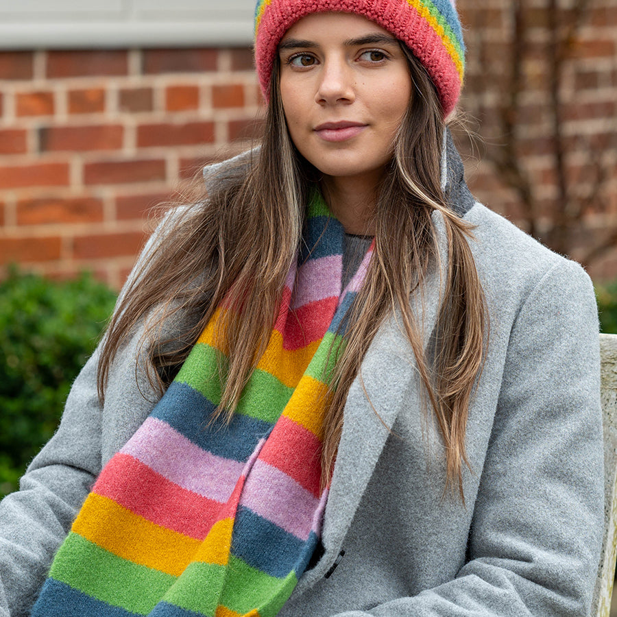 Rainbow Colour Block Knit Scarf