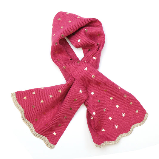 Raspberry Metallic Stars Pull Through Scarf