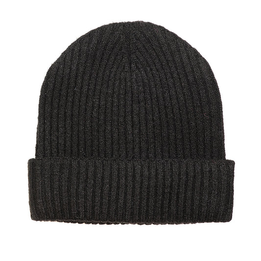 Men's Black Ribbed Beanie – Recycled Polyester and Alpaca Blend, Eco-Friendly Winter Hat