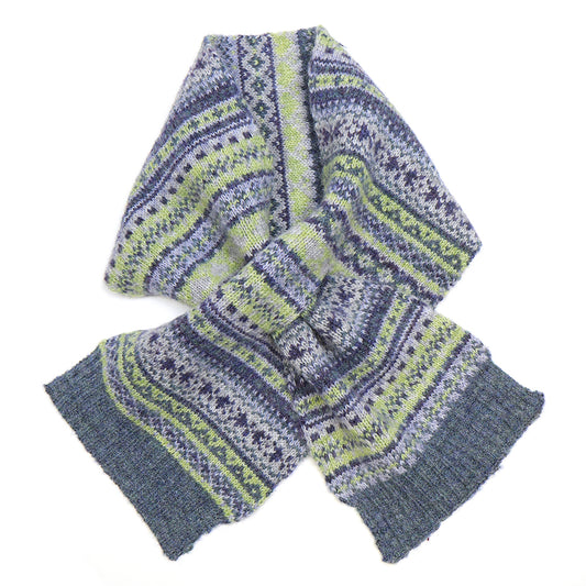 Blue & Sage Fair Isle Scarf – Eco-Friendly Pull-Through Scarf