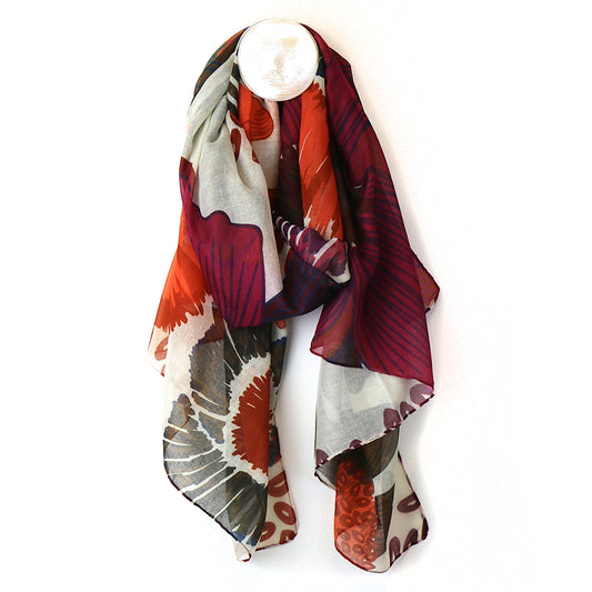 Recycled Red Poppy Print Scarf – Eco-Friendly Oversized Floral Design