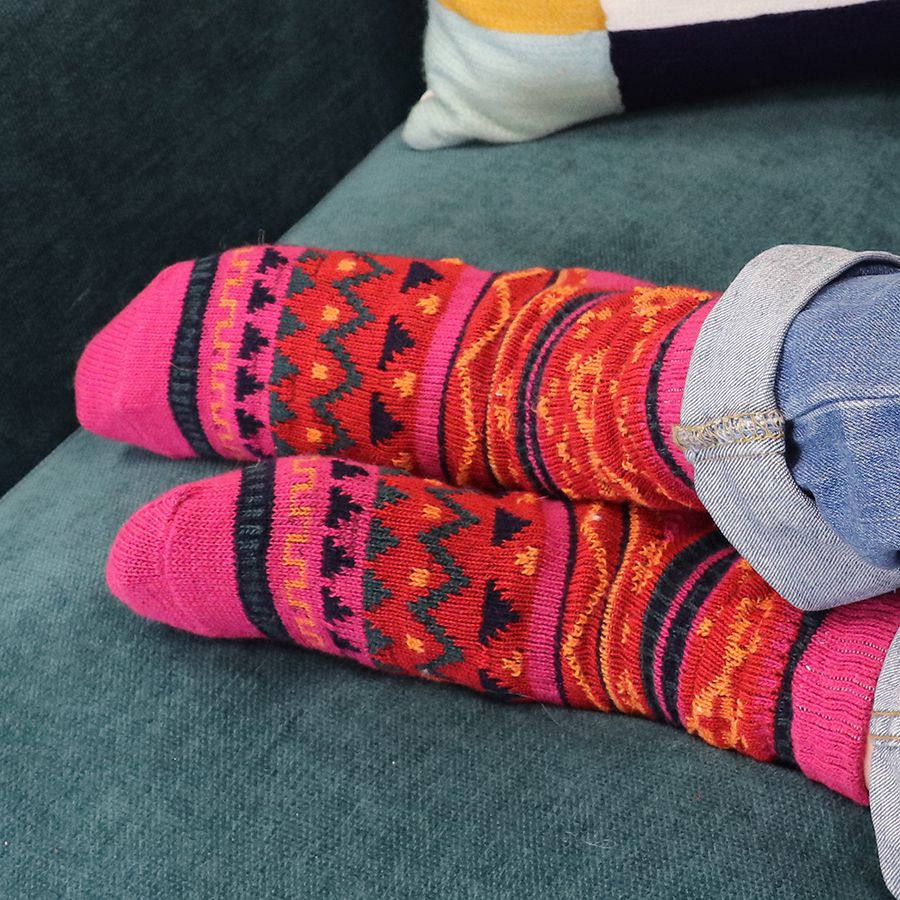 Nordic Style Wool Blend Boot Socks – Red & Pink Winter Socks