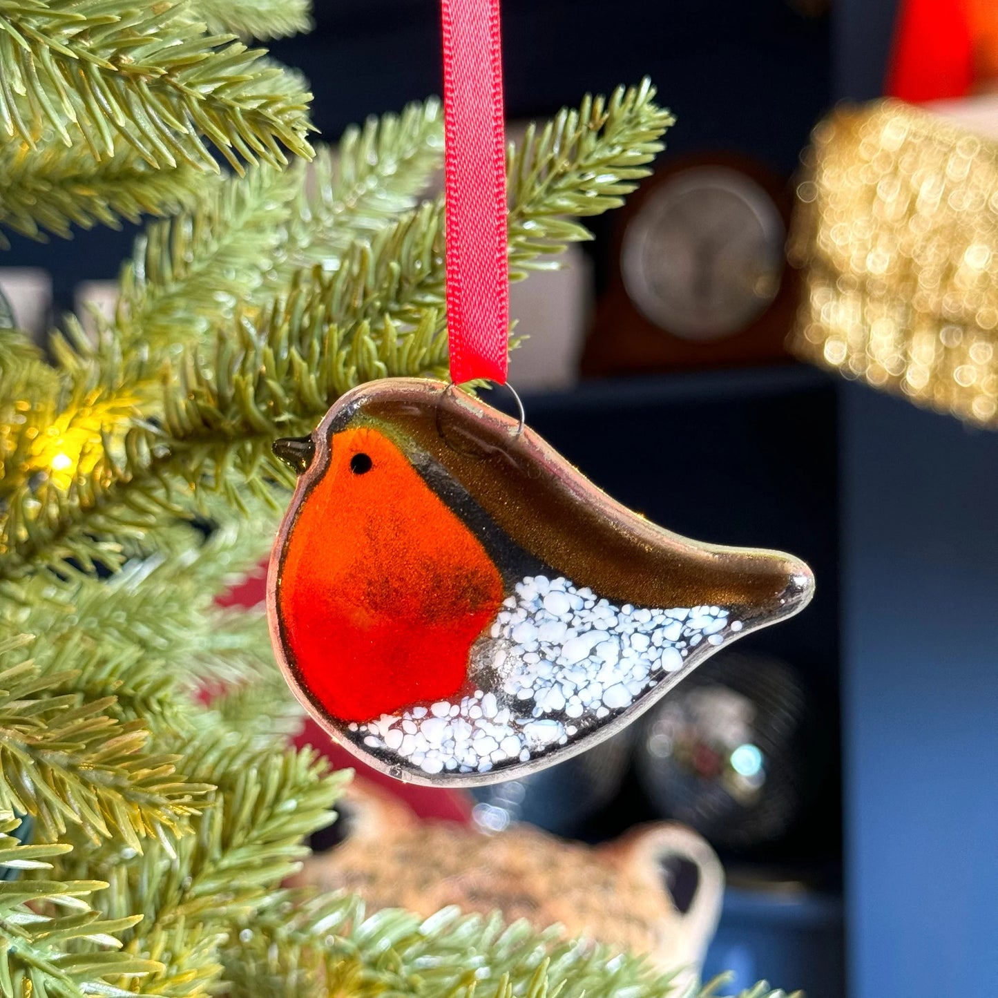 Handmade Fused Glass Robin Decoration