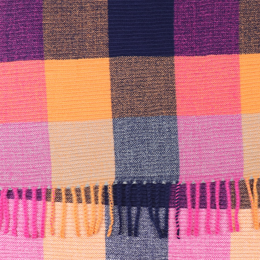 Rust & Pink Crinkle Check Scarf with Tassel Fringe