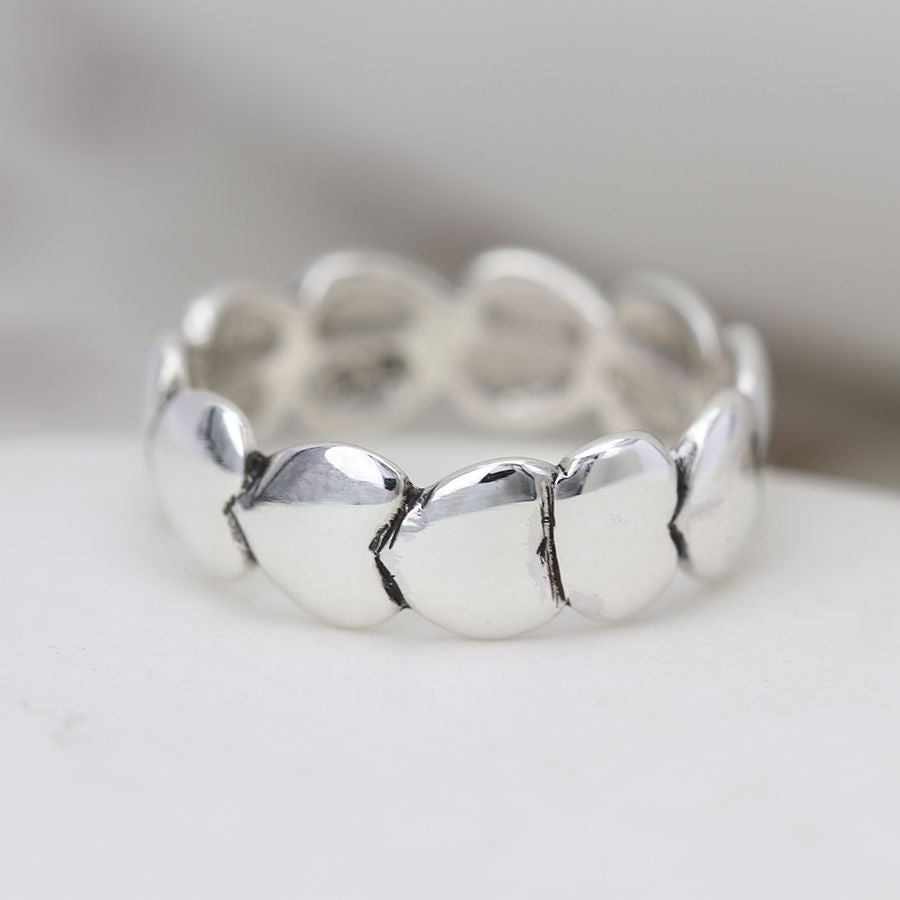 POM Sterling Silver Multi Heart Band Ring