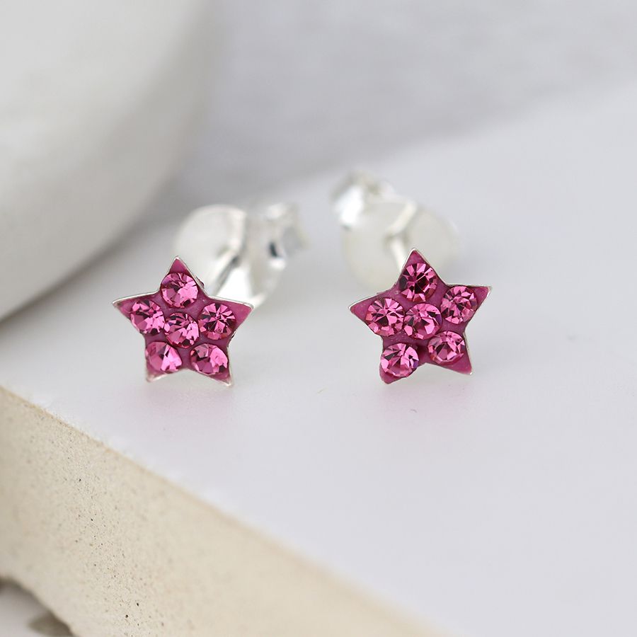 POM Sterling silver crystal star earrings