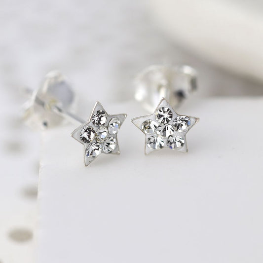 POM Sterling silver crystal star earrings